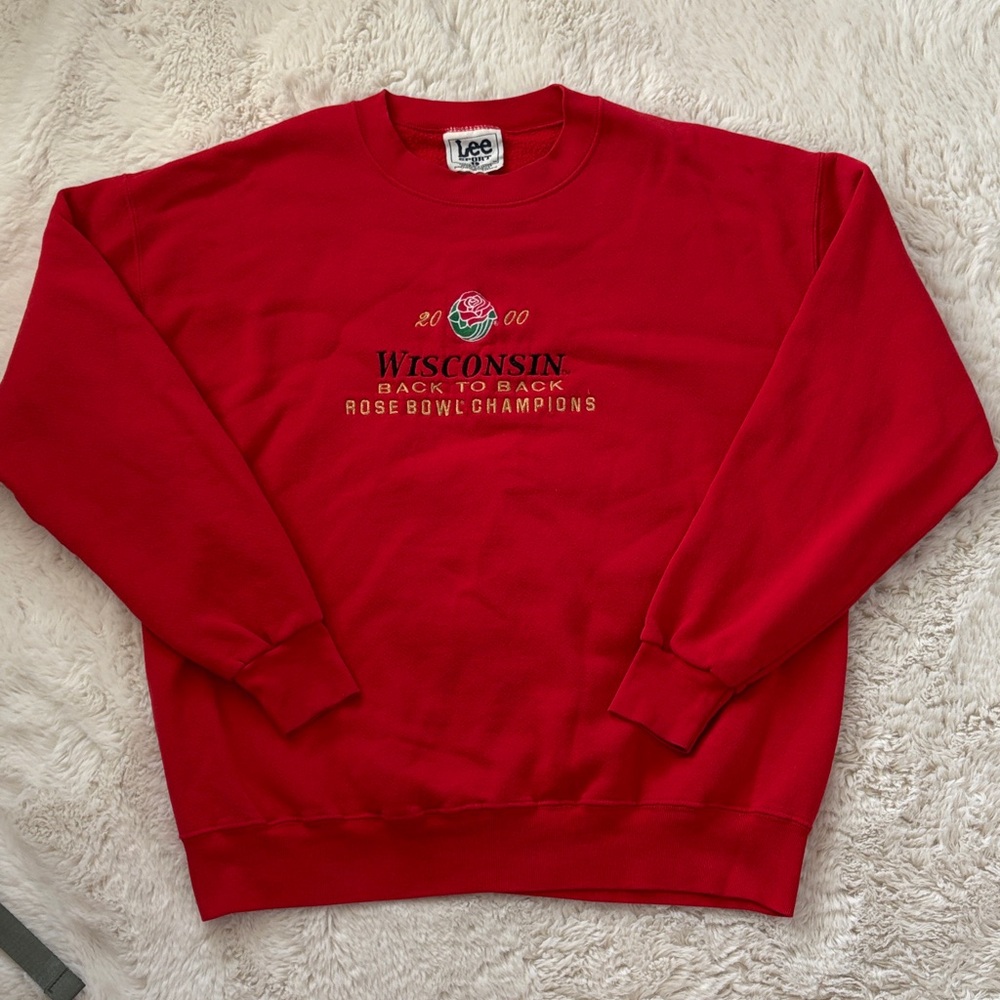 Vintage 2000 Lee Red Wisconsin Rose Bowl Champions Crewneck Sweatshirt